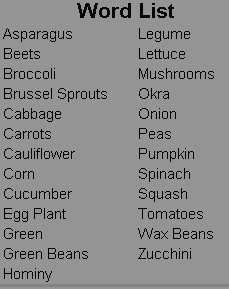Word List Healthy Vegetable Word Search Puzzle
