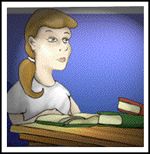 Megan doing research on a case