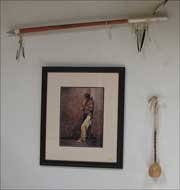Picture, spear and rattle collected by Laura's family