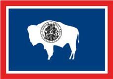 Wyoming state flage with a  bison in the design