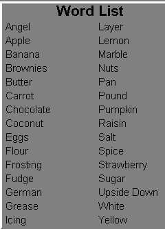 Word List Cake Word Search Puzzle