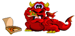 Agor the Dragon eating a pizza