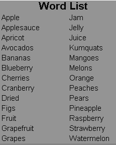 Word List Healthy Fruit Word Search Puzzle