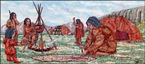 People moving across the Bering Land Bridge into Alaska