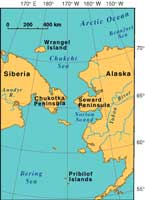 Map showing Alaska and Siberia separated by sea - created by US Geological Survey Department of the Interior, USGS