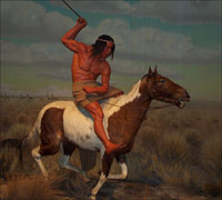 Old picture of a warrior riding in battle